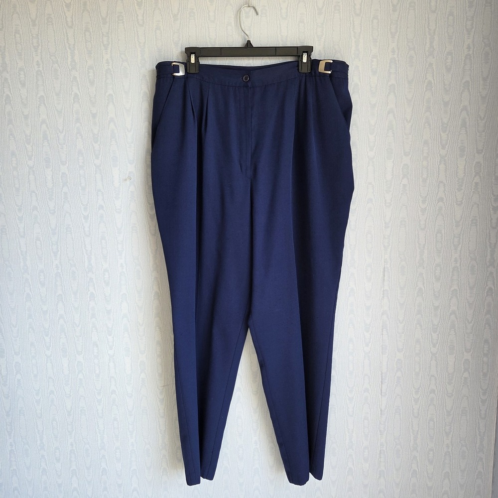 Vtg 80s Counterparts Women's 38" Pleat Front Adjustable Waist Dress Pants Blue